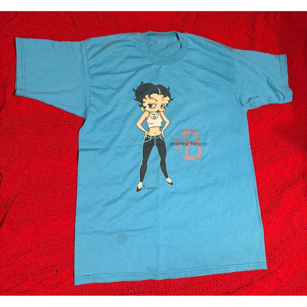 Vintage 1996 Betty Boop Graphic T-Shirt Turquoise Blue 90s Cartoon Tee L